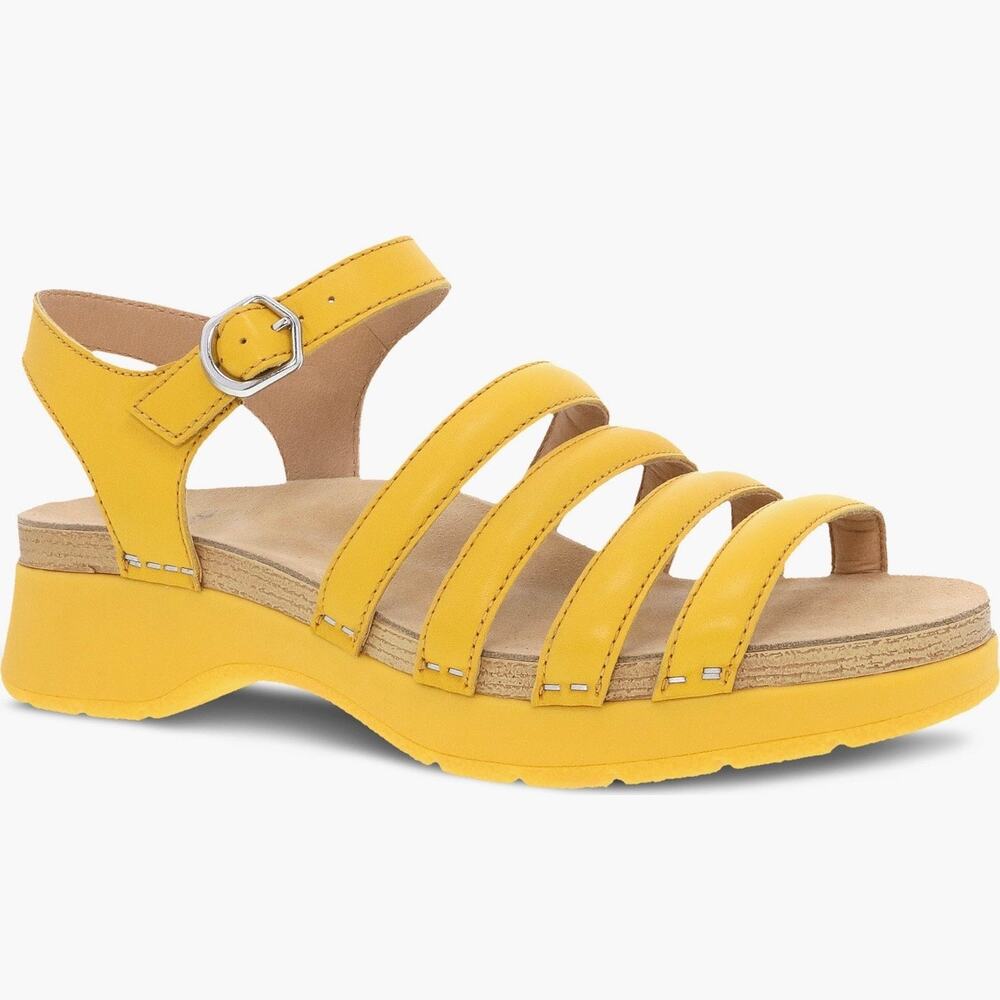 NEW Dansko Roxie Yellow Strappy Leather Clog Sandals 38 7.5-8 - Picture 12 of 12